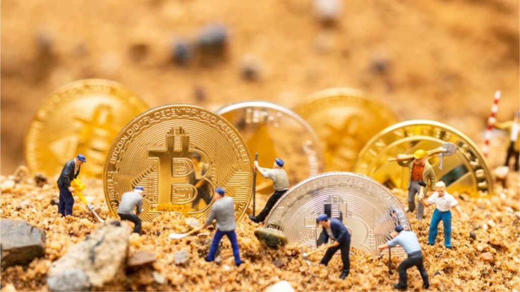 ماکت چند کارگر در حال استخراج بیت کوین